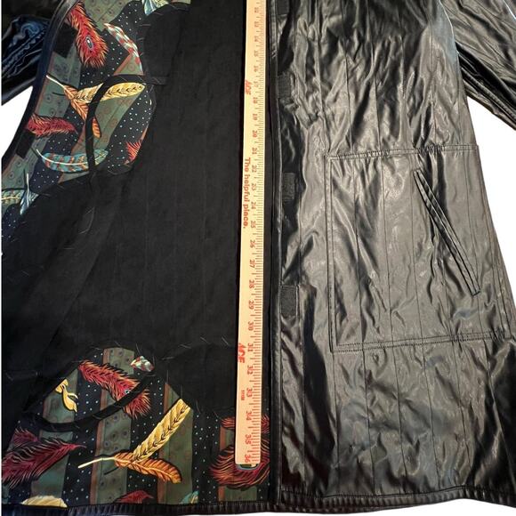 Vintage Koos Of Course! Black Feathers Reversible Vinyl & Polyester Jacket Large - Picture 15 of 16